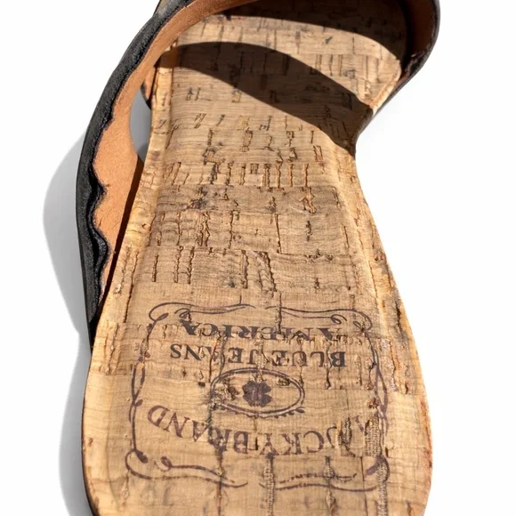 Lucky Brand Magnolia Cork Wedge Sandals Black Leather Slides Boho Comfort Size 8 - Picture 9 of 13